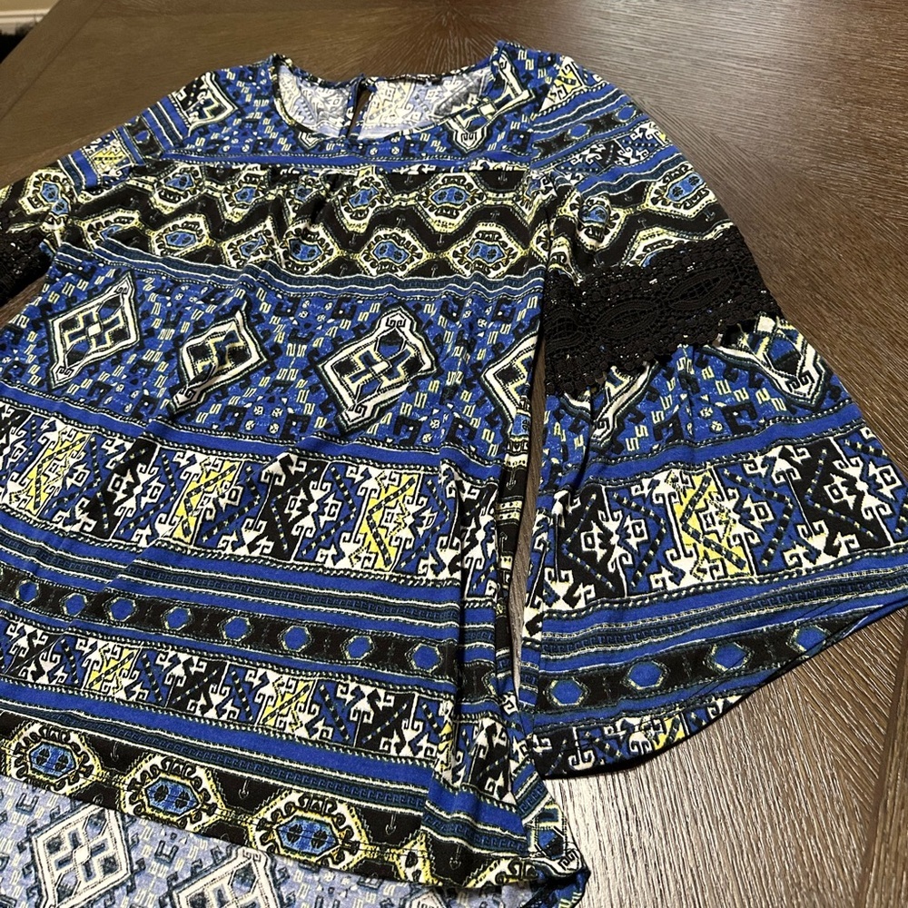 Hannah Boho Print Lace Bell Sleeve Women’s Top, Large - Picture 8 of 13